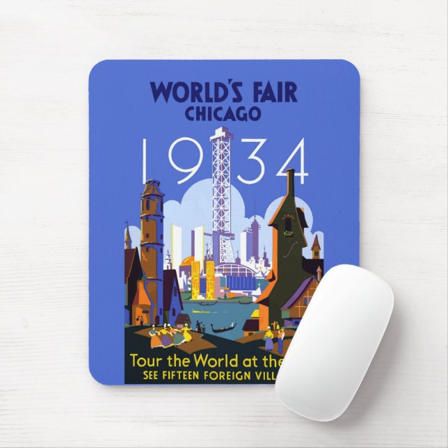 Alfombrilla De Ratón Poster de la Feria Mundial de Chicago 1934 (Con ratón)