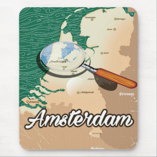 Alfombrilla De Ratón Poster de vacaciones en el mapa vintage de Amsterd