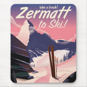 Alfombrilla De Ratón Poster de vacaciones retro Ski Zermatt