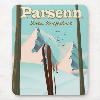 Alfombrilla De Ratón Póster de viaje de esquí de Parsenn Suiza.