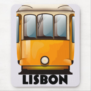 Alfombrilla De Ratón Póster de viaje del Tranvía amarillo de Lisboa