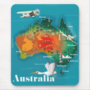 Alfombrilla De Ratón Póster de viaje mapa de Australia
