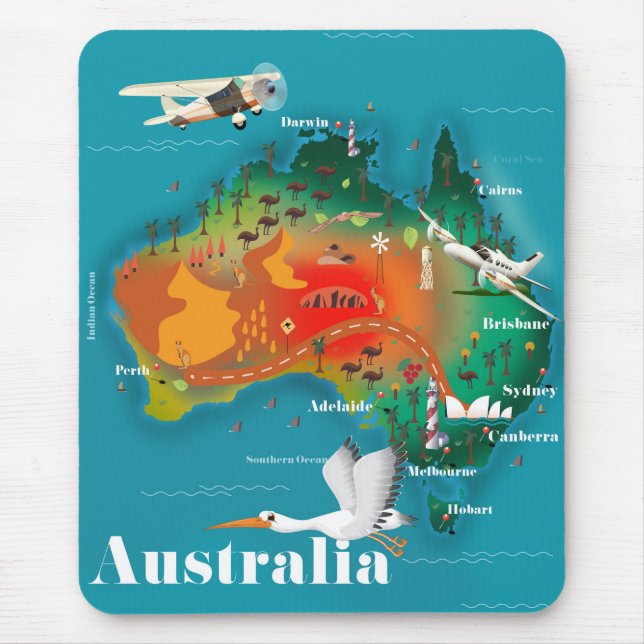 Alfombrilla De Ratón Póster de viaje mapa de Australia (Frente)