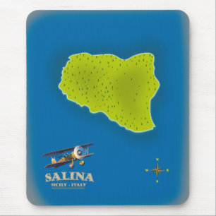 Alfombrilla De Ratón Póster de viaje mapa de Salina, Sicilia mapa