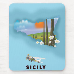 Alfombrilla De Ratón Póster de viaje mapa ilustrado de Sicilia