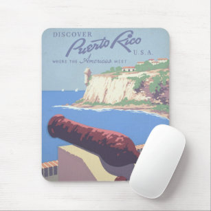 Alfombrilla De Ratón Poster de viajes de época promocionando Puerto Ric