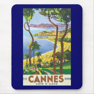 Alfombrilla De Ratón Poster de Viajes Vintage, Playa de Cannes, Francia