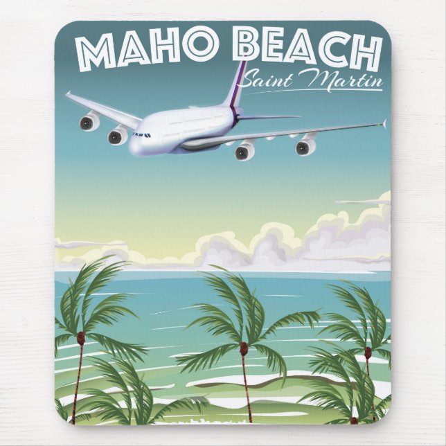 Alfombrilla De Ratón Poster del avión Maho Beach Saint Martin (Frente)