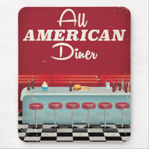 Alfombrilla De Ratón Póster Retro de Diner All American
