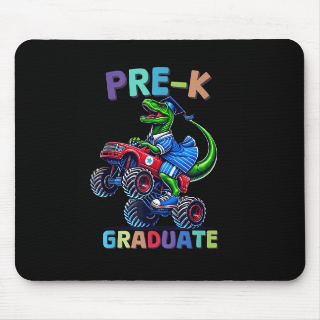 Alfombrilla De Ratón Pre-k Graduation Monster Truck Dinosaur Boys Kids  (Frente)