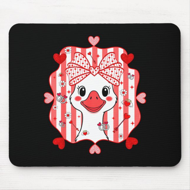 Alfombrilla De Ratón Preppy Cute Goose Coquette Bow Valentine's Day Wom (Frente)
