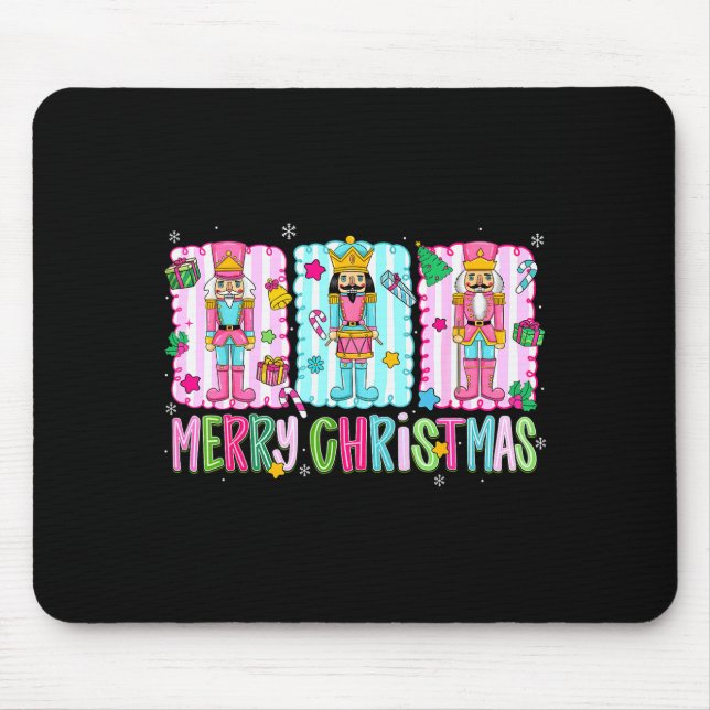 Alfombrilla De Ratón Preppy Merry Christmas Cute Nk Nutcracker Girl Wom (Frente)