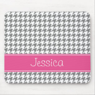 Alfombrilla De Ratón Preppy Rosa y Gris Personalizado con Lunares