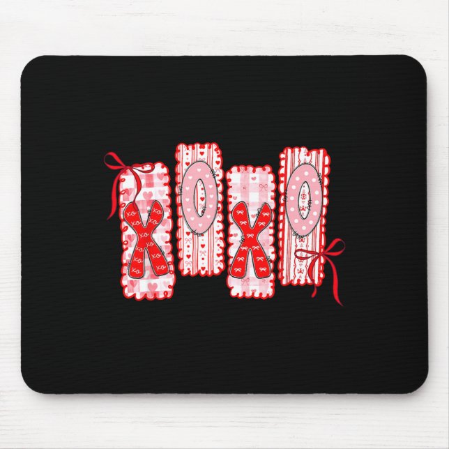 Alfombrilla De Ratón Preppy Xoxo Coquette Bow Hearts Valentine's Day Wo (Frente)