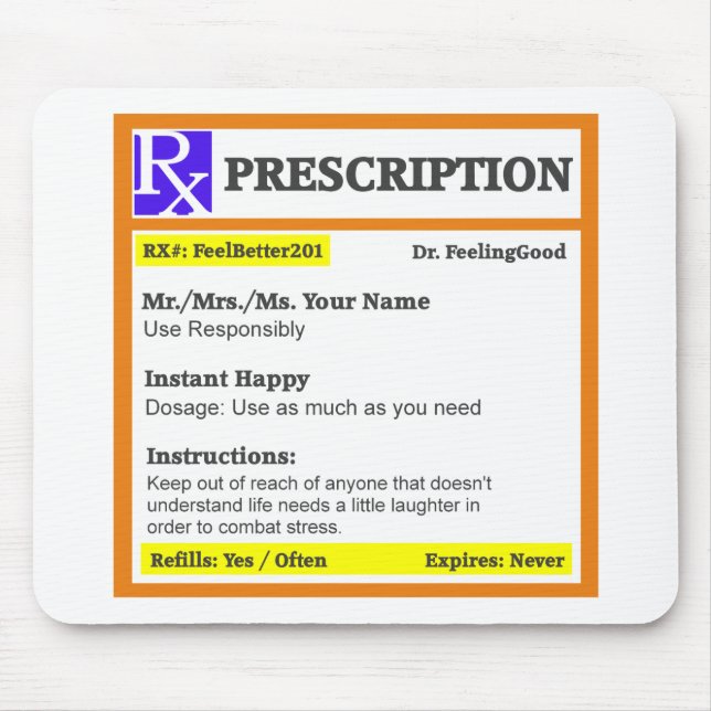 Alfombrilla De Ratón Prescripción divertida del rx (Frente)