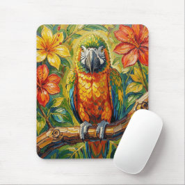 Alfombrilla De Ratón Pretty Colorful Impasto Parrot and Tropical Flower