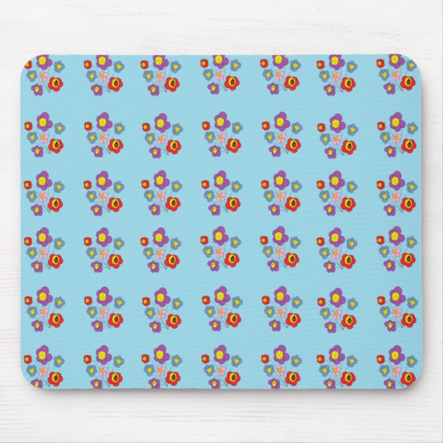 Alfombrilla De Ratón Pretty Ladybug and Flowers Light Blue Pattern (Frente)