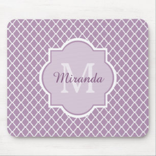 Alfombrilla De Ratón Pretty Lavender Purple Quatrefoil Monogrammed Name