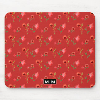 Alfombrilla De Ratón Pretty Red Poppies Pattern Monogram