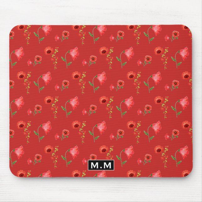 Alfombrilla De Ratón Pretty Red Poppies Pattern Monogram (Frente)