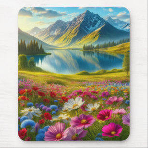 Alfombrilla De Ratón Primavera colorida/lago floral de montaña