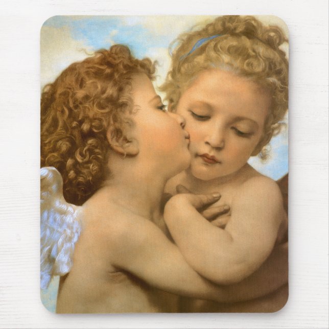 Alfombrilla De Ratón Primer beso (detalle de ángel) de Bouguereau (Frente)
