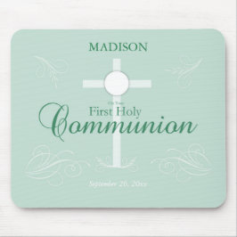 Alfombrilla De Ratón Primera comunión sagrada, guión en verde suave