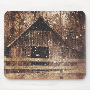 Alfombrilla De Ratón Primitivo Invierno País de Nieve Rural Antiguo Bar