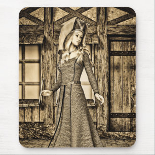 Alfombrilla De Ratón Princesa Medieval Sepia Arte Renacentista