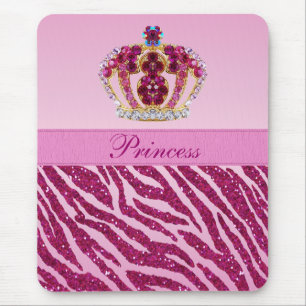 Alfombrilla De Ratón Princesa rosada Crown Zebra Glitter Print Mousepad