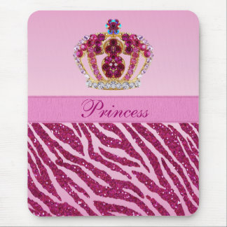 Alfombrilla De Ratón Princesa rosada Crown Zebra Glitter Print Mousepad