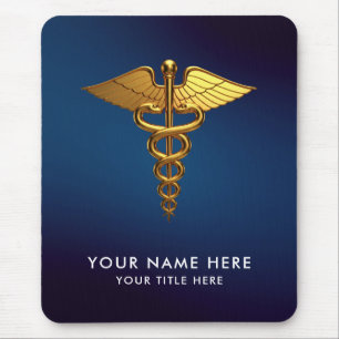 Alfombrilla De Ratón Profesional Caduceo Médico Azul Marino Dorado