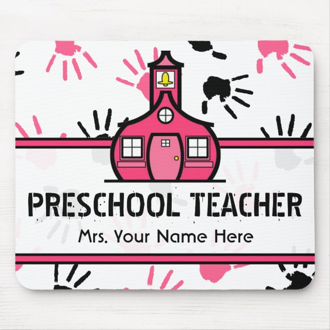 Alfombrilla De Ratón Profesor preescolar rosado y negro Mousepad de (Frente)