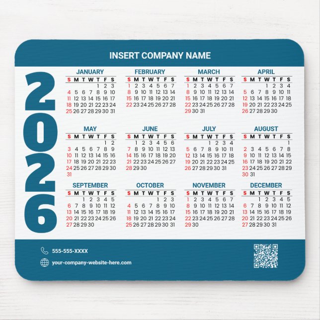 Alfombrilla De Ratón Promotional 2026 Calendar QR Code Mousepad (Frente)
