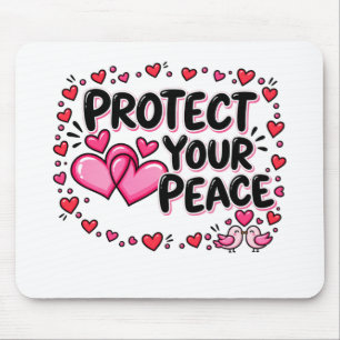 Alfombrilla De Ratón Protege Tu Paz Corazones Rosados Pájaros del Amor