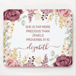 Alfombrilla De Ratón Proverbios 31 Elegante escritura de flores rosa pa