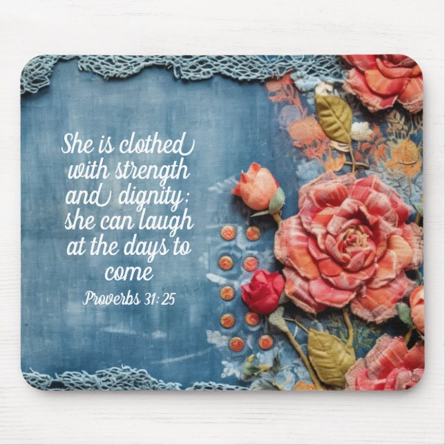 Alfombrilla De Ratón Proverbs 31:25 Mousepad Inspiring Bible Verse (Frente)
