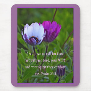 Alfombrilla De Ratón Psalm 23:4 Purple Flowers Mousepad