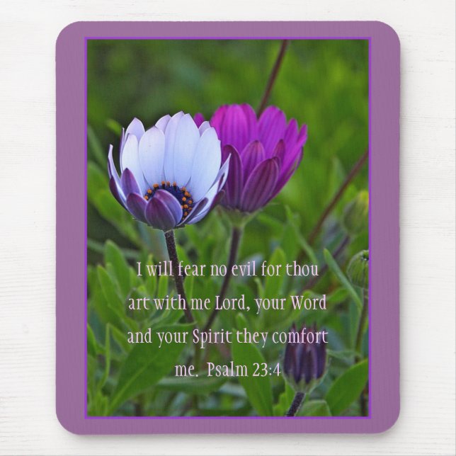Alfombrilla De Ratón Psalm 23:4 Purple Flowers Mousepad (Frente)