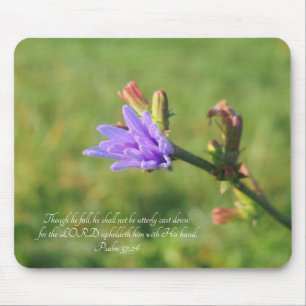 Alfombrilla De Ratón Psalm 37:24 Almohadilla del ratón de flores silve
