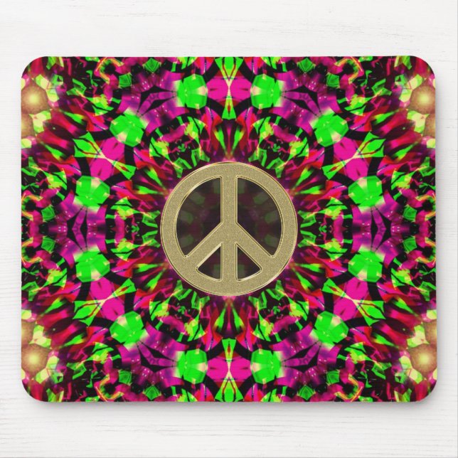 Alfombrilla De Ratón Psicodelia Kaleidoscope Gold Peace Mousepad (Frente)