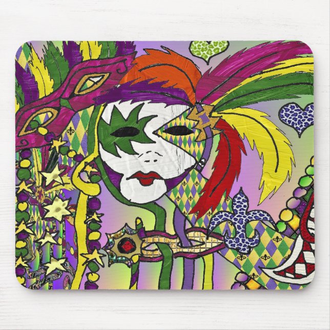 Alfombrilla De Ratón Psicodelic Mardi Gras Feather Mask Gifts Appartal (Frente)