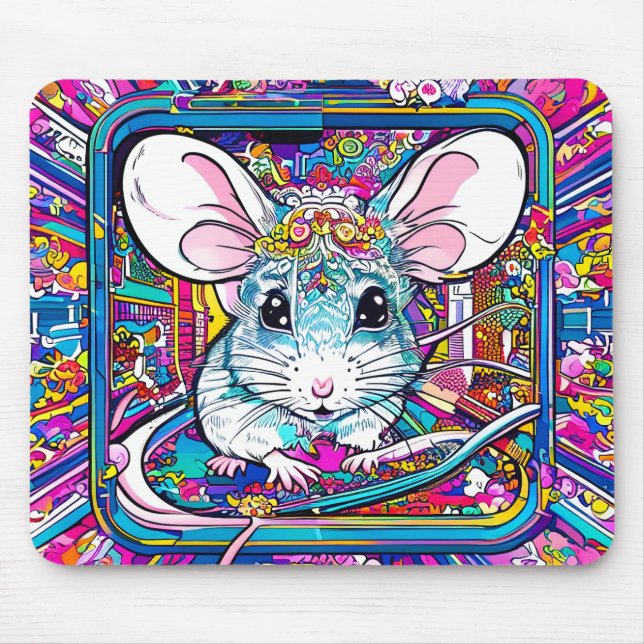 Alfombrilla De Ratón Psychedelic Mouse: A Colorful Journey (Frente)