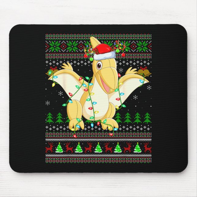 Alfombrilla De Ratón Pterodactyls Dinosaur Bird Ugly Christmas Sweaters (Frente)