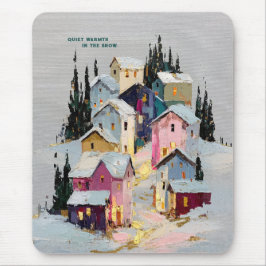 Alfombrilla De Ratón Pueblo invernal colorido con impasto en la nieve