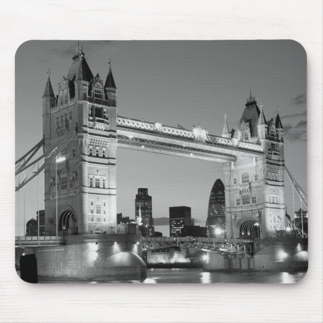 Alfombrilla De Ratón Puente de la Torre de Londres Blanco Negro (Frente)