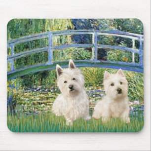 Alfombrilla De Ratón Puente del estanque de lirios - Westies (dos)