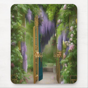 Alfombrilla De Ratón Puerta del jardín y glicinia