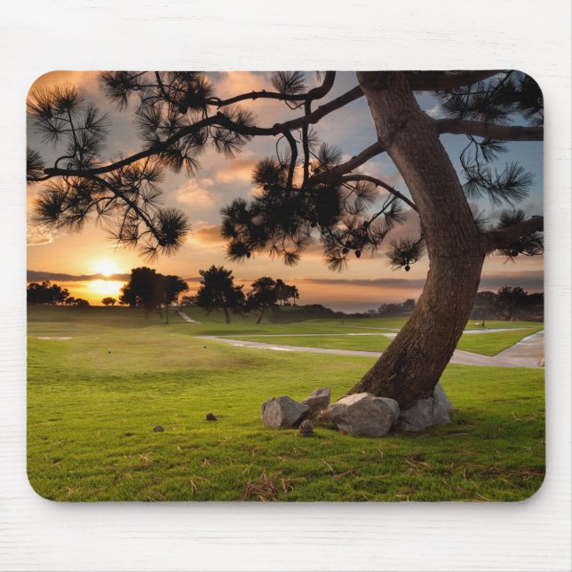 Alfombrilla De Ratón Puesta de sol en campo de golf (Frente)