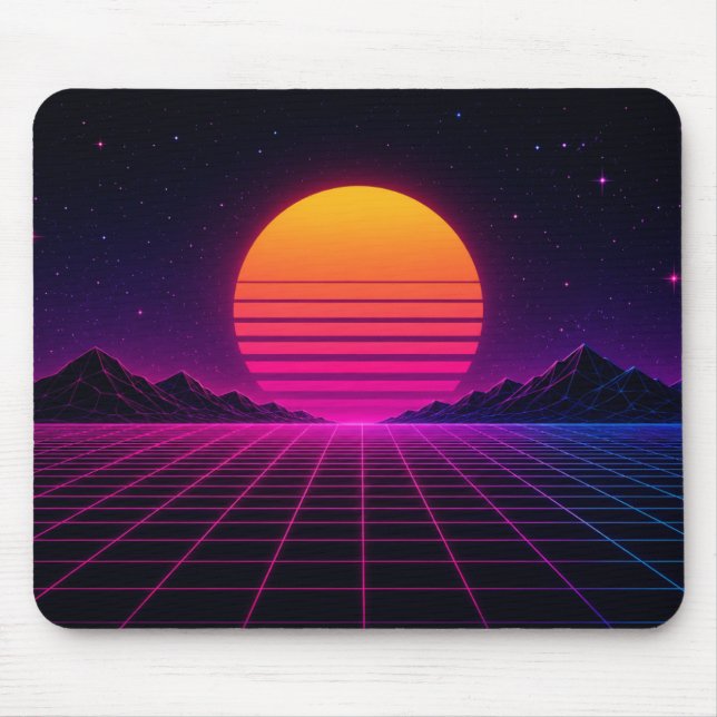 Alfombrilla De Ratón Puesta de sol retro synthwave (Frente)